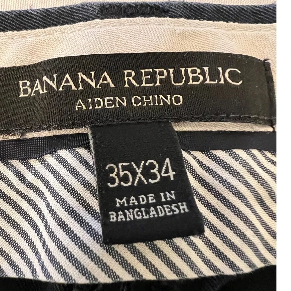 Banana Republic Aiden Chino Pants Mens 35x34 Navy Blue Slim Fit Cotton 100%